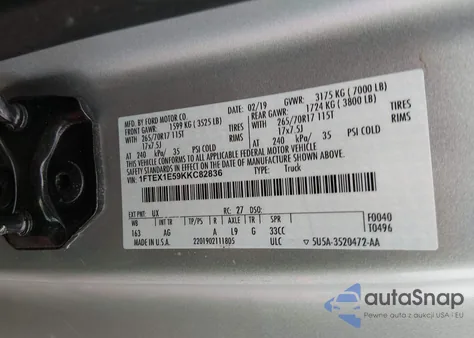 2019 Ford F-150 Xl из США, поврежденный, VIN 1FTEX1E59KKC82836